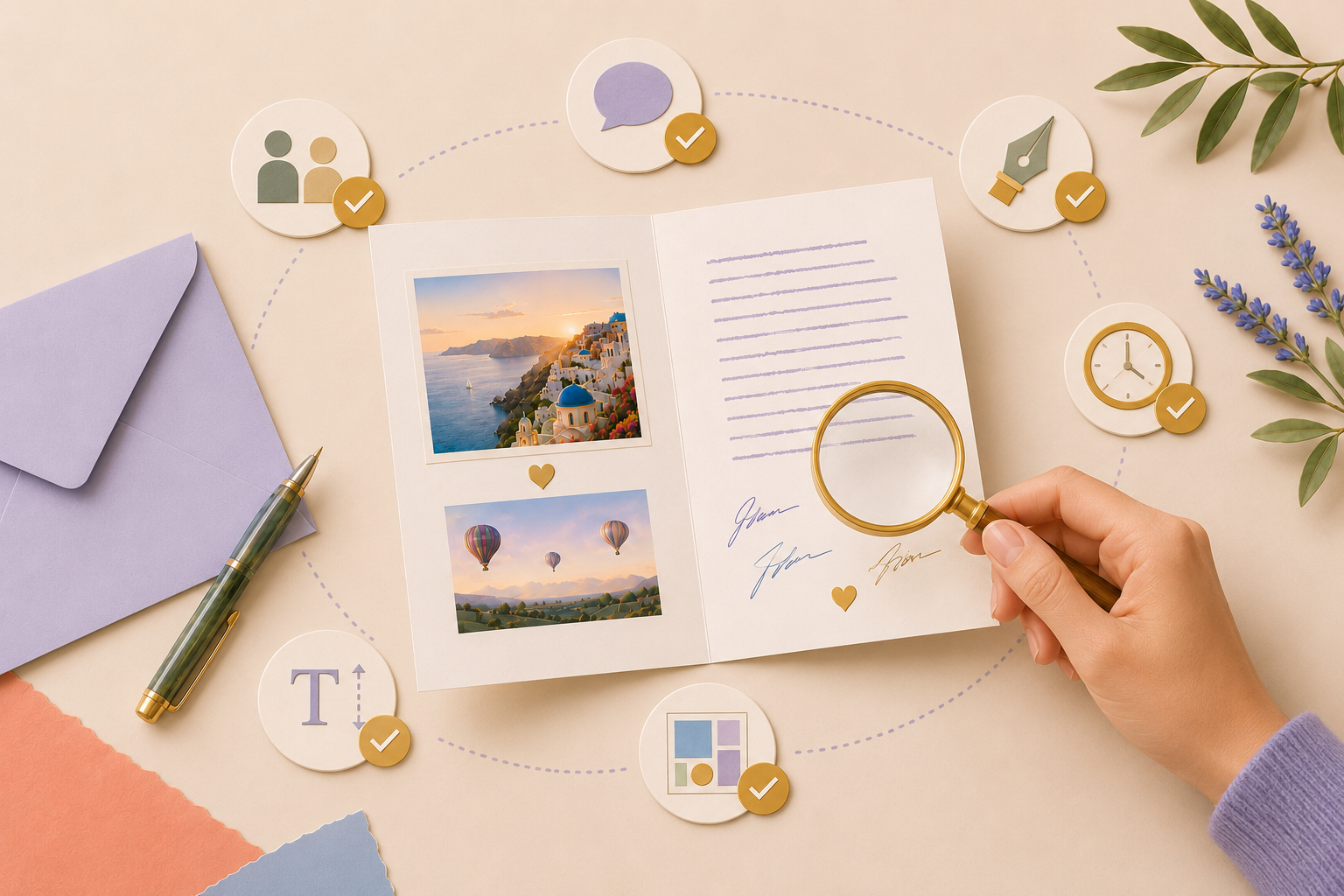 Reviewing a greeting card message and design before sending