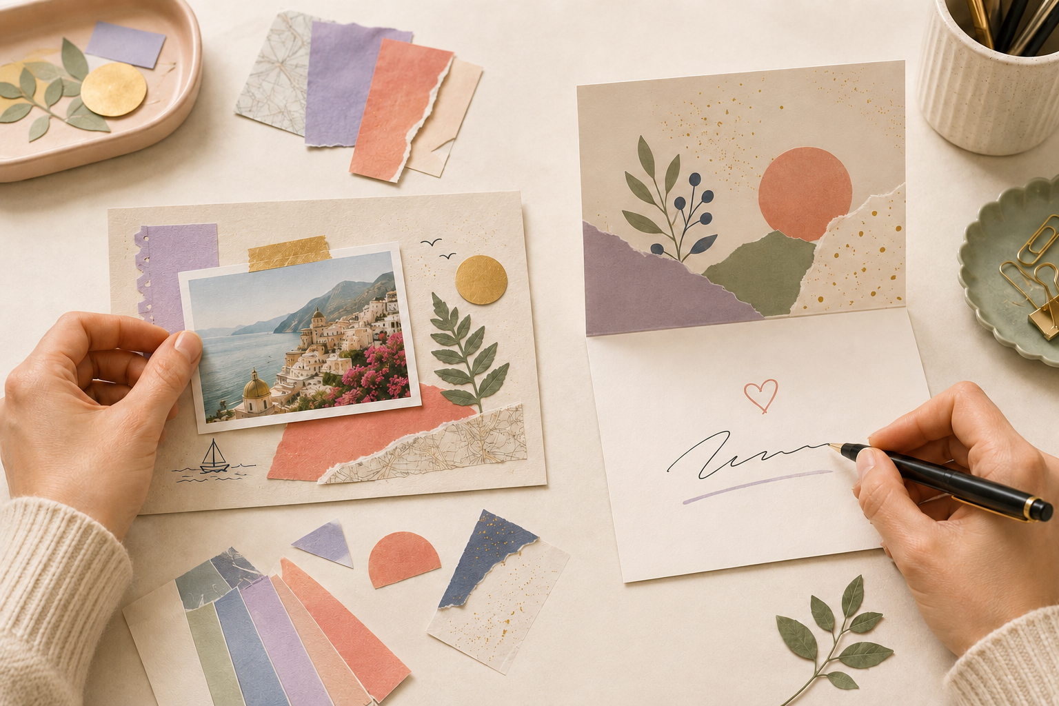 Personalizing a postcard and greeting card with photos and a signature