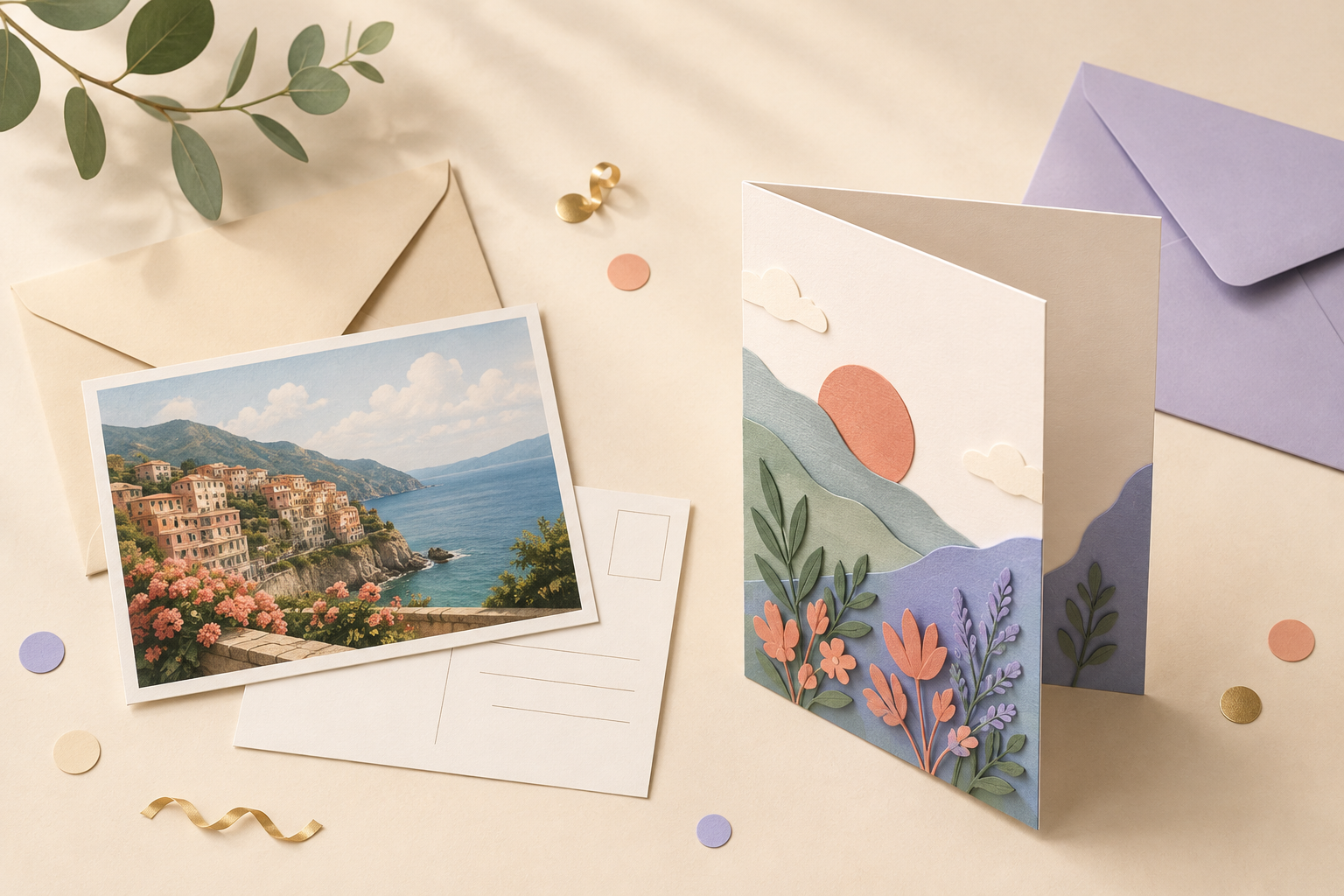 Postcard and folded greeting card format comparison